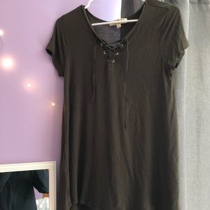 olive green lace up short sleeve tee